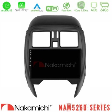 Nakamichi NAM5260 Series 4Core Android12 4+64GB Nissan Micra 2013-2016 Navigation Multimedia Tablet 9" Με Carplay &amp; Android Auto