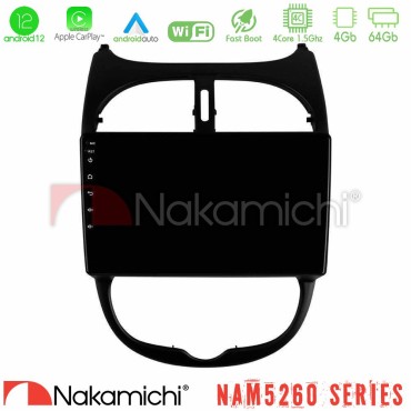 Nakamichi NAM5260 Series 4Core Android12 4+64GB Peugeot 206 Navigation Multimedia Tablet 9" Με Carplay &amp; Android Auto