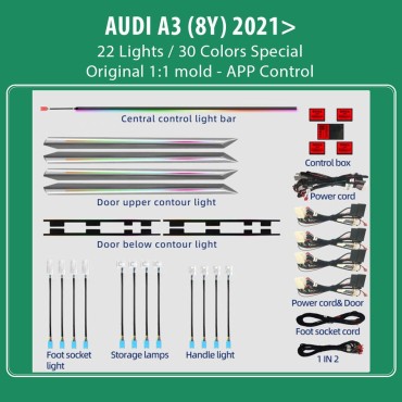 DIQ AMBIENT AUDI A3 (8Y) mod. 2021> (Digital iQ Ambient Light for Audi A3 (8Y) mod. 2021>, 22 Lights)