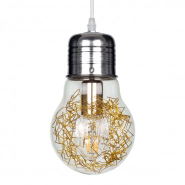 GLOBOSTAR® LAMP 00807 Μοντέρνο Κρεμαστό Φωτιστικό Οροφής με Ντουί 1 x E27 AC 220-240V IP20 - Διάφανο, Χρυσό & Ασημί - Μ15 x Π15 x Υ27cm