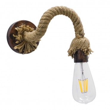 GloboStar® FLEDI 01134 Vintage Επιτοίχιο Φωτιστικό Απλίκα Μονόφωτο 1 x E27 IP20 Χάλκινο Μέταλλο με Μπεζ Σχοινί - Μ10 x Π25 x Υ15cm