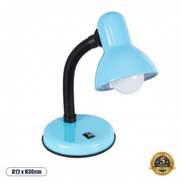 GloboStar® STUDENT BLUE 01532 Μοντέρνο Επιτραπέζιο Φωτιστικό Γραφείου Μονόφωτο 1 x E27 Θαλασσί με Λευκό Μεταλλικό με Διακόπτη ΟN/OFF Καμπάνα Φ12 x Υ32cm