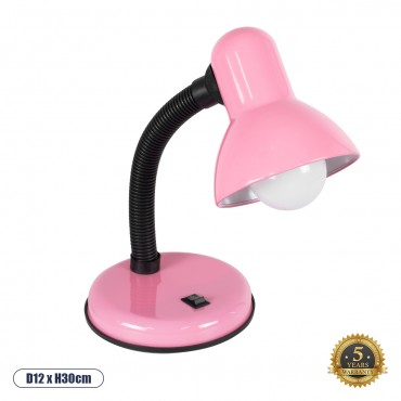 GloboStar® STUDENT PINK 01534 Μοντέρνο Επιτραπέζιο Φωτιστικό Γραφείου Μονόφωτο 1 x E27 Ροζ με Λευκό Μεταλλικό με Διακόπτη ΟN/OFF Καμπάνα Φ12 x Υ32cm