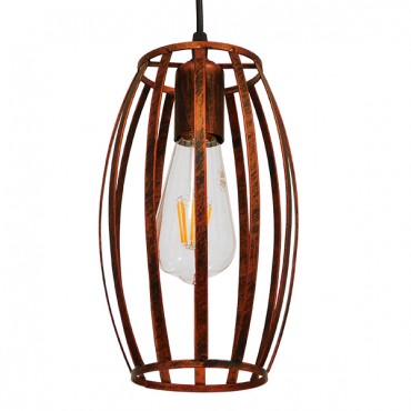 GLOBOSTAR® ZEBRA 01639 Vintage Κρεμαστό Φωτιστικό Οροφής με Ντουί 1 x E27 AC 220-240V IP20 - Χάλκινο - Μ15 x Π15 x Y15cm