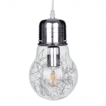 GLOBOSTAR® LAMP 01676 Μοντέρνο Κρεμαστό Φωτιστικό Οροφής με Ντουί 1 x E27 AC 220-240V IP20 - Ασημί & Διάφανο - Μ15 x Π15 x Υ27cm