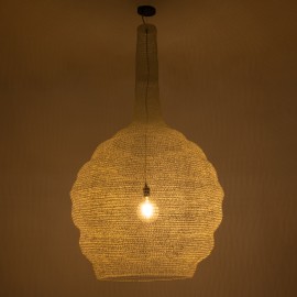 GloboStar® KENTUCKY 01886 Vintage Κρεμαστό Φωτιστικό Πλέγμα Μονόφωτο 1 x E27 IP20 Λευκό Μέταλλο - Μ90 x Π90 x Υ150cm