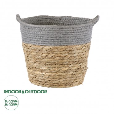 GloboStar® Artificial Garden SYROS 20281 Διακοσμητικό Πλεκτό Καλάθι - Κασπώ Γλάστρα - Flower Pot Μπεζ με Γκρι Φ20cm x Υ20cm