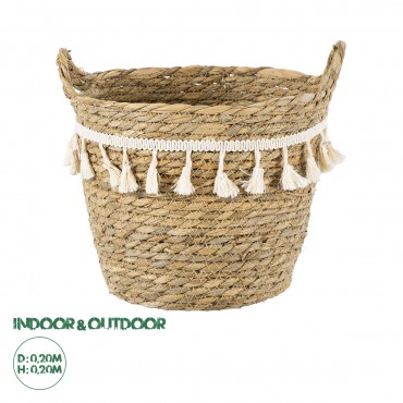 GloboStar® Artificial Garden SANTORINI 20284 Διακοσμητικό Πλεκτό Καλάθι - Κασπώ Γλάστρα - Flower Pot Μπεζ με Μακραμέ Φ20cm x Υ20cm
