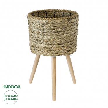 GloboStar® Artificial Garden SKOPELOS 20297 Διακοσμητικό Πλεκτό Καλάθι - Κασπώ Γλάστρα - Flower Pot Μπεζ με Καφέ Φ26cm x Υ44cm