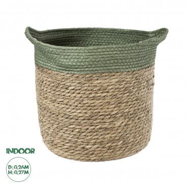 GloboStar® Artificial Garden SERIFOS 20327 Διακοσμητικό Πλεκτό Καλάθι - Κασπώ Γλάστρα - Flower Pot Μπεζ με Κυπαρισσί Φ26cm x Υ27cm