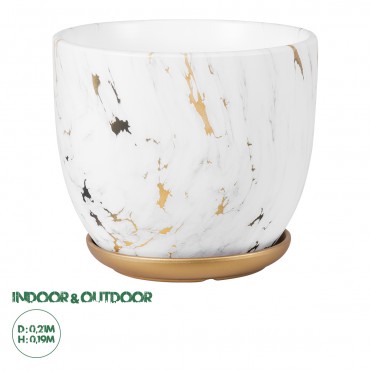 GloboStar® Artificial Garden RODOS 20461 Πήλινο Κεραμικό Κασπώ Γλάστρα - Flower Pot Λευκό με Χρυσό Φ21cm x Υ19cm