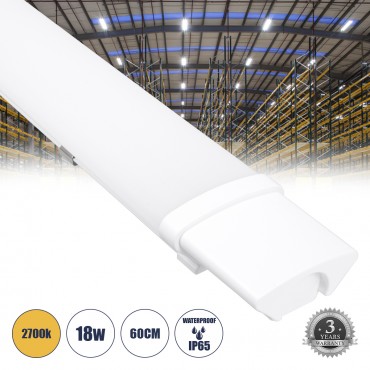 GloboStar® 60163 LED Γραμμικό Βιομηχανικό Φωτιστικό Tri-Proof 60cm 18W 1936lm 120° AC 220-240V Αδιάβροχο IP65 Μ60 x Π6 x Υ4cm Θερμό Λευκό 2700K - 3 Χρόνια Εγγύηση