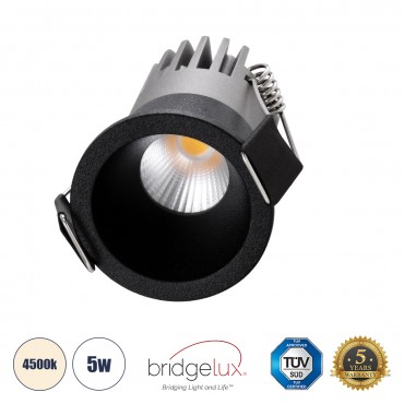 GloboStar® MICRO-S 60238 Χωνευτό LED Spot Downlight TrimLess Φ4cm 5W 650lm 38° AC 220-240V IP20 Φ4 x Υ5.9cm - Στρόγγυλο - Μαύρο - Φυσικό Λευκό 4500K - Bridgelux COB - 5 Years Warranty