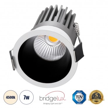 GLOBOSTAR® MICRO-B 60240 Χωνευτό Downlight Σποτ LED 7W 910lm 38° AC 220-240V IP20 Φυσικό Λευκό 4500K - Bridgelux COB Chip & TÜV SÜD Driver - Λευκό & Μαύρο Ματ - Μ6 x Π6 x Υ7.8cm / Q5cm - 5 Χρόνια Εγγύηση