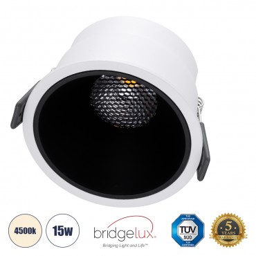 GLOBOSTAR® PLUTO-B 60258 Χωνευτό Downlight Σποτ με Honeycomb Anti Glare Reflector LED 15W 1950lm 38° AC 220-240V IP20 Φυσικό Λευκό 4500K - Bridgelux COB Chip & TÜV SÜD Driver - Λευκό & Μαύρο Ματ - Μ10.4 x Π10.4 x Υ6.5cm / Q9.5cm - 5