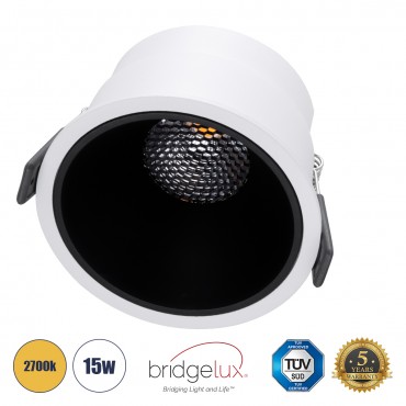 GLOBOSTAR® PLUTO-B 60259 Χωνευτό Downlight Σποτ με Honeycomb Anti Glare Reflector LED 15W 1875lm 38° AC 220-240V IP20 Θερμό Λευκό 2700K - Bridgelux COB Chip & TÜV SÜD Driver - Λευκό & Μαύρο Ματ - Μ10.4 x Π10.4 x Υ6.5cm / Q9.5cm - 5 