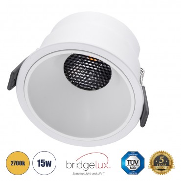 GLOBOSTAR® PLUTO-B 60261 Χωνευτό Downlight Σποτ με Honeycomb Anti Glare Reflector LED 15W 1875lm 38° AC 220-240V IP20 Θερμό Λευκό 2700K - Bridgelux COB Chip & TÜV SÜD Driver - Λευκό Ματ - Μ10.4 x Π10.4 x Υ6.5cm / Q9.5cm - 5 Χρόνια Εγγύη