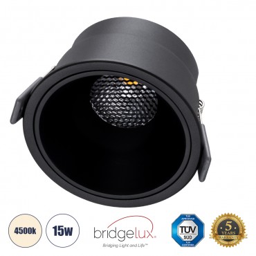 GLOBOSTAR® PLUTO-B 60262 Χωνευτό Downlight Σποτ με Honeycomb Anti Glare Reflector LED 15W 1950lm 38° AC 220-240V IP20 Φυσικό Λευκό 4500K - Bridgelux COB Chip & TÜV SÜD Driver - Μαύρο Ματ - Μ10.4 x Π10.4 x Υ6.5cm / Q9.5cm - 5 Χρόνια Εγγύ