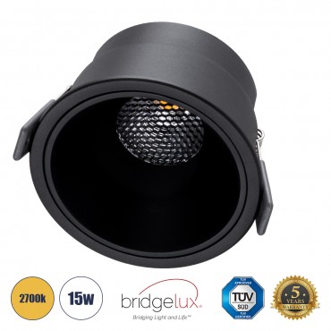 GLOBOSTAR® PLUTO-B 60263 Χωνευτό Downlight Σποτ με Honeycomb Anti Glare Reflector LED 15W 1875lm 38° AC 220-240V IP20 Θερμό Λευκό 2700K - Bridgelux COB Chip & TÜV SÜD Driver - Μαύρο Ματ - Μ10.4 x Π10.4 x Υ6.5cm / Q9.5cm - 5 Χρόνια Εγγύη