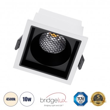 GLOBOSTAR® PLUTO-M 60270 Χωνευτό Downlight Σποτ με Honeycomb Anti Glare Reflector LED 10W 1300lm 38° AC 220-240V IP20 Φυσικό Λευκό 4500K - Bridgelux COB Chip & TÜV SÜD Driver - Λευκό & Μαύρο Ματ - Μ8.4 x Π8.4 x Υ5.9cm / Q7.5 x 7.5cm