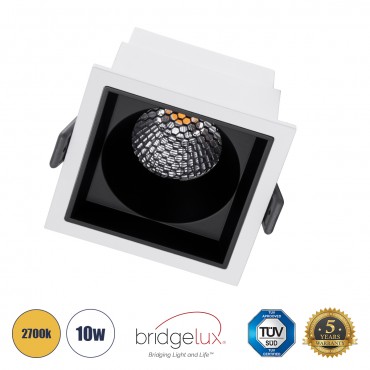 GLOBOSTAR® PLUTO-M 60271 Χωνευτό Downlight Σποτ με Honeycomb Anti Glare Reflector LED 10W 1250lm 38° AC 220-240V IP20 Θερμό Λευκό 2700K - Bridgelux COB Chip & TÜV SÜD Driver - Λευκό & Μαύρο Ματ - Μ8.4 x Π8.4 x Υ5.9cm / Q7.5 x 7.5cm 