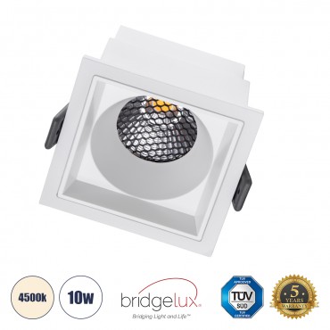 GLOBOSTAR® PLUTO-M 60272 Χωνευτό Downlight Σποτ με Honeycomb Anti Glare Reflector LED 10W 1300lm 38° AC 220-240V IP20 Φυσικό Λευκό 4500K - Bridgelux COB Chip & TÜV SÜD Driver - Λευκό Ματ - Μ8.4 x Π8.4 x Υ5.9cm / Q7.5 x 7.5cm - 5 Χρόνια 