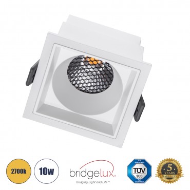 GLOBOSTAR® PLUTO-M 60273 Χωνευτό Downlight Σποτ με Honeycomb Anti Glare Reflector LED 10W 1250lm 38° AC 220-240V IP20 Θερμό Λευκό 2700K - Bridgelux COB Chip & TÜV SÜD Driver - Λευκό Ματ - Μ8.4 x Π8.4 x Υ5.9cm / Q7.5 x 7.5cm - 5 Χρόνια Ε