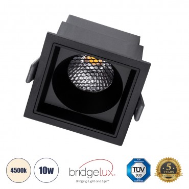 GLOBOSTAR® PLUTO-M 60274 Χωνευτό Downlight Σποτ με Honeycomb Anti Glare Reflector LED 10W 1300lm 38° AC 220-240V IP20 Φυσικό Λευκό 4500K - Bridgelux COB Chip & TÜV SÜD Driver - Μαύρο Ματ - Μ8.4 x Π8.4 x Υ5.9cm / Q7.5 x 7.5cm - 5 Χρόνια 