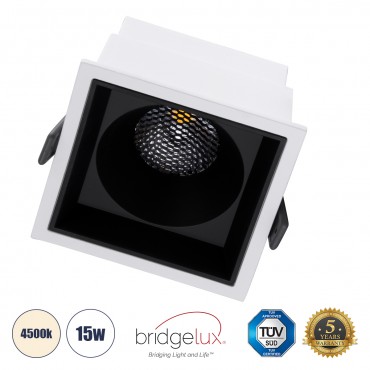 GLOBOSTAR® PLUTO-B 60276 Χωνευτό Downlight Σποτ με Honeycomb Anti Glare Reflector LED 15W 1950lm 38° AC 220-240V IP20 Φυσικό Λευκό 4500K - Bridgelux COB Chip & TÜV SÜD Driver - Λευκό & Μαύρο Ματ - Μ10.4 x Π10.4 x Υ6.5cm / Q9.5 x 9.5