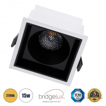 GLOBOSTAR® PLUTO-B 60277 Χωνευτό Downlight Σποτ με Honeycomb Anti Glare Reflector LED 15W 1875lm 38° AC 220-240V IP20 Θερμό Λευκό 2700K - Bridgelux COB Chip & TÜV SÜD Driver - Λευκό & Μαύρο Ματ - Μ10.4 x Π10.4 x Υ6.5cm / Q9.5 x 9.5c