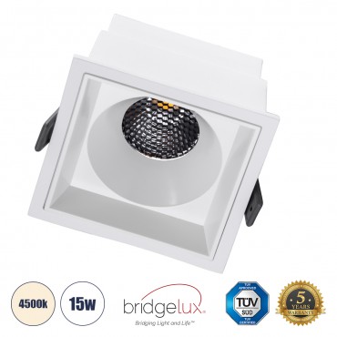 GLOBOSTAR® PLUTO-B 60278 Χωνευτό Downlight Σποτ με Honeycomb Anti Glare Reflector LED 15W 1950lm 38° AC 220-240V IP20 Φυσικό Λευκό 4500K - Bridgelux COB Chip & TÜV SÜD Driver - Λευκό Ματ - Μ10.4 x Π10.4 x Υ6.5cm / Q9.5 x 9.5cm - 5 Χρόνι