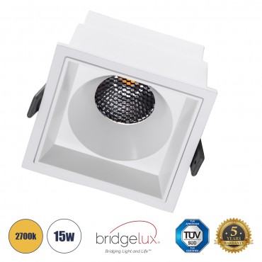 GLOBOSTAR® PLUTO-B 60279 Χωνευτό Downlight Σποτ με Honeycomb Anti Glare Reflector LED 15W 1875lm 38° AC 220-240V IP20 Θερμό Λευκό 2700K - Bridgelux COB Chip & TÜV SÜD Driver - Λευκό Ματ - Μ10.4 x Π10.4 x Υ6.5cm / Q9.5 x 9.5cm - 5 Χρόνια