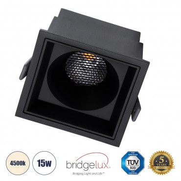 GLOBOSTAR® PLUTO-B 60280 Χωνευτό Downlight Σποτ με Honeycomb Anti Glare Reflector LED 15W 1950lm 38° AC 220-240V IP20 Φυσικό Λευκό 4500K - Bridgelux COB Chip & TÜV SÜD Driver - Μαύρο Ματ - Μ10.4 x Π10.4 x Υ6.5cm / Q9.5 x 9.5cm - 5 Χρόνι