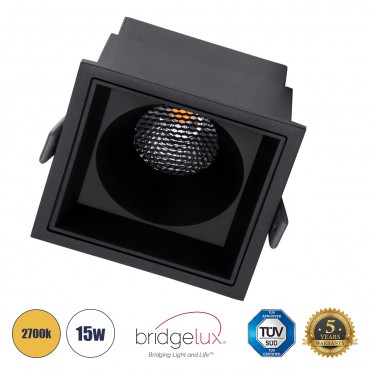 GLOBOSTAR® PLUTO-B 60281 Χωνευτό Downlight Σποτ με Honeycomb Anti Glare Reflector LED 15W 1875lm 38° AC 220-240V IP20 Θερμό Λευκό 2700K - Bridgelux COB Chip & TÜV SÜD Driver - Μαύρο Ματ - Μ10.4 x Π10.4 x Υ6.5cm / Q9.5 x 9.5cm - 5 Χρόνια