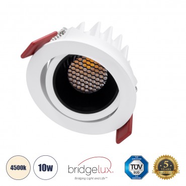GLOBOSTAR® LEO-R 60282 Χωνευτό Κινούμενο Downlight Σποτ με Honeycomb Anti Glare Reflector LED 10W 1300lm 38° AC 220-240V IP20 Φυσικό Λευκό 4500K - Bridgelux COB Chip & TÜV SÜD Driver - Λευκό & Μαύρο Ματ - Μ8.5 x Π8.5 x Υ6.6cm / Q7.5