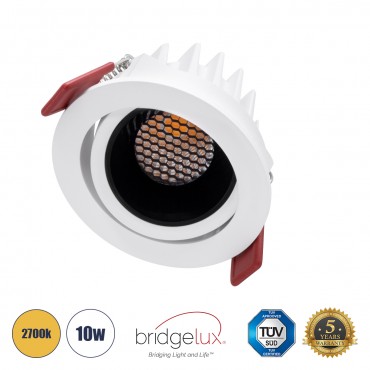 GLOBOSTAR® LEO-R 60283 Χωνευτό Κινούμενο Downlight Σποτ με Honeycomb Anti Glare Reflector LED 10W 1250lm 38° AC 220-240V IP20 Θερμό Λευκό 2700K - Bridgelux COB Chip & TÜV SÜD Driver - Λευκό & Μαύρο Ματ - Μ8.5 x Π8.5 x Υ6.6cm / Q7.5c