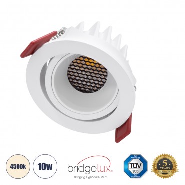 GLOBOSTAR® LEO-R 60284 Χωνευτό Κινούμενο Downlight Σποτ με Honeycomb Anti Glare Reflector LED 10W 1300lm 38° AC 220-240V IP20 Φυσικό Λευκό 4500K - Bridgelux COB Chip & TÜV SÜD Driver - Λευκό Ματ - Μ8.5 x Π8.5 x Υ6.6cm / Q7.5cm - 5 Χρόνι