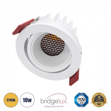 GLOBOSTAR® LEO-R 60285 Χωνευτό Κινούμενο Downlight Σποτ με Honeycomb Anti Glare Reflector LED 10W 1250lm 38° AC 220-240V IP20 Θερμό Λευκό 2700K - Bridgelux COB Chip & TÜV SÜD Driver - Λευκό Ματ - Μ8.5 x Π8.5 x Υ6.6cm / Q7.5cm - 5 Χρόνια