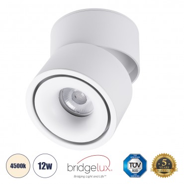 GLOBOSTAR® OMEGA-S 60298 Κινούμενο Downlight Σποτ LED 12W 1560lm 36° AC 220-240V IP20 Φυσικό Λευκό 4500K - Bridgelux COB Chip & TÜV SÜD Driver - Λευκό Ματ - Μ10 x Π10 x Υ10.5cm - 5 Χρόνια Εγγύηση