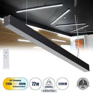 GloboStar® ORION 61030-S Γραμμικό Φωτιστικό Οροφής Linear LED CCT 72W 8600lm 120° AC 220-240V Μ120 x Π5.5 x Υ7cm - Εναλλαγή Φωτισμού μέσω Τηλεχειριστηρίου All In One Ψυχρό 6000k+Φυσικό 4500k+Θερμό 2700k Dimmable - Μαύρο - 3 Years Warranty