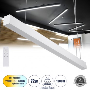 GloboStar® ORION 61031-S Γραμμικό Φωτιστικό Οροφής Linear LED CCT 72W 8600lm 120° AC 220-240V Μ120 x Π5.5 x Υ7cm - Εναλλαγή Φωτισμού μέσω Τηλεχειριστηρίου All In One Ψυχρό 6000k+Φυσικό 4500k+Θερμό 2700k Dimmable - Λευκό - 3 Years Warranty