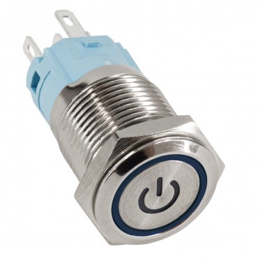 GloboStar® 70773 LED Φωτιζόμενος Διακόπτης Χωνευτός - Μπουτόν On/Off Ανοξείδωτος AC 220-240V Αδιάβροχο IP67 Φ18mm με Angel Eye Μπλε