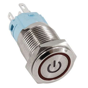 GloboStar® 70781 LED Φωτιζόμενος Διακόπτης Χωνευτός - Μπουτόν On/Off Ανοξείδωτος DC 12V με Angel Eye Αδιάβροχο Φ18mm IP67 Κόκκινο