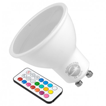 GloboStar® 76067 Σποτ LED GU10 MR16 5W 350lm 120° AC 220-240V IP20 Φ5 x Υ5.8cm - Εναλλαγή Φωτισμού μέσω Τηλεχειριστηρίου RGB & Θερμό Λευκό 2700K - Dimmable - 2 Χρόνια Εγγύηση