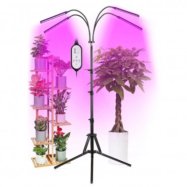 GloboStar® 85956 Grow Light Full Spectrum LED Φωτιστικό Ανάπτυξης Φυτών Γλάστρας με 4 Κινούμενες Κεφαλές & Τρίποδο 150cm SMD 2835 20W 180° AC230V IP20 με Dimmer & Timer Εσωτερικού Χώρου για Κάλυψη Επιφάνειας 1m x 1m Πλήρους Φάσματος