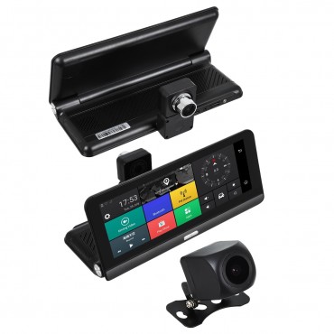 GloboStar® 86060 DVR FHD1080p Καταγραφικό Οχημάτων Smart με Οθόνη 8" Inches - WiFi - 4G Android 8.1OS - Sim Card Slot - GPS Navigator - Bluetooth - RAM2GB+ROM32GB - FM Transmitter - Dual Camera FHD1080p με WDR & Defogging Quad Core